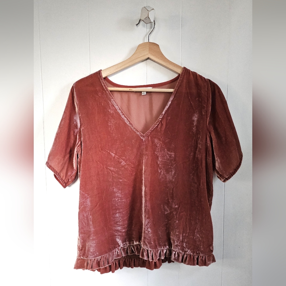 MADEWELL Indian Red Velvet V-Neck Short Sleeve Top